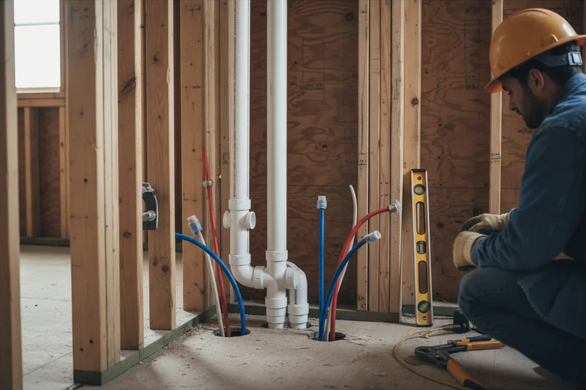 Drain and supply rough-in during Sump Pump Repair in Alba