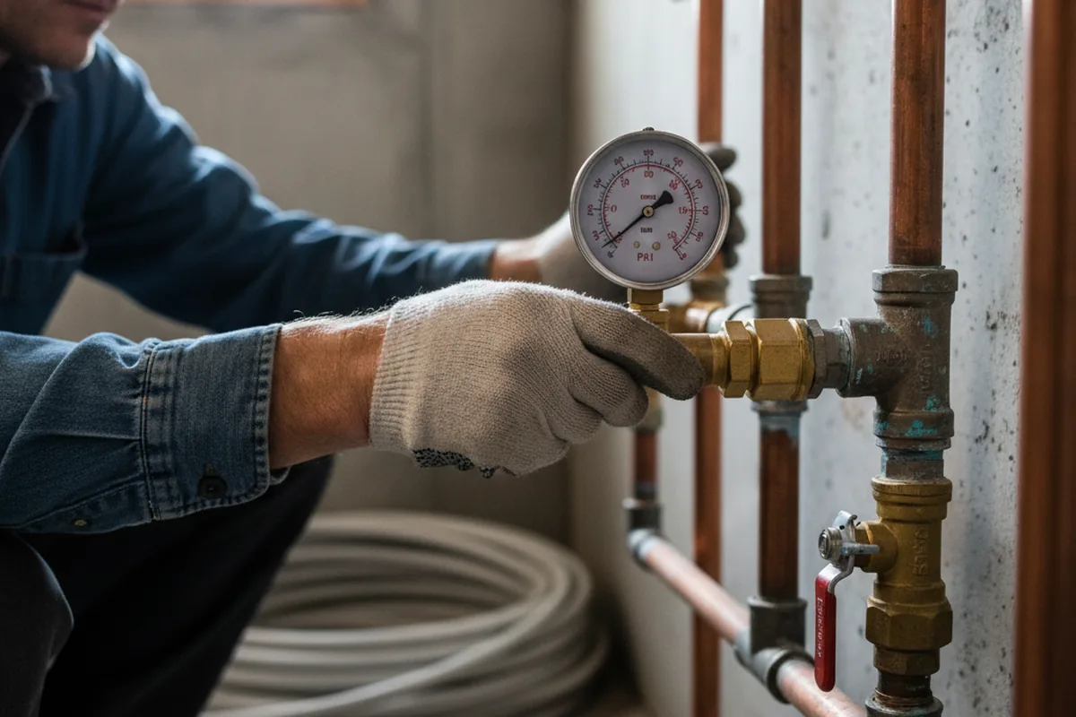 Pressure testing a repaired line during Water Line Repair in Alba